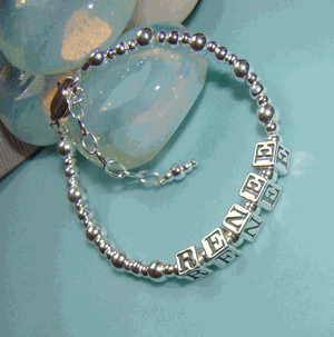 Sterling Silver Smooth Round Beaded Name Baby Boy Girl Bracelet or Necklace