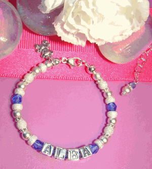 Matte Sterling Silver Stardust Personalized December Light Sapphire Birthstone Name Bracelet
