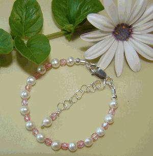 Tiny Freshwater Natural Pearls and Fire Czech Crystals Birthstone Bracelet