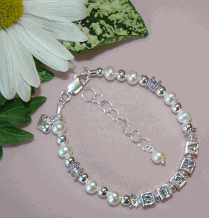 Sterling Silver Birthstone Crystals Bracelet with Bali Floating Rings