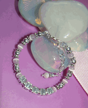 Sterling Silver Cats Eye Name Custom Name Bracelet - Any Color!