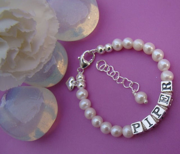 Classic White Freshwater Pearls Custom Personalized Name Bracelet