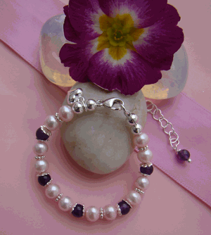 Perfect Pink Pearls and February Amethyst Gemstone Birthstone Bracelet
