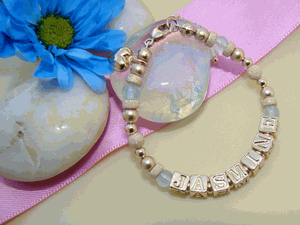 Gold Filled Aquamarine March Gemstone Birthstone Monogram Initial Baby Bracelet