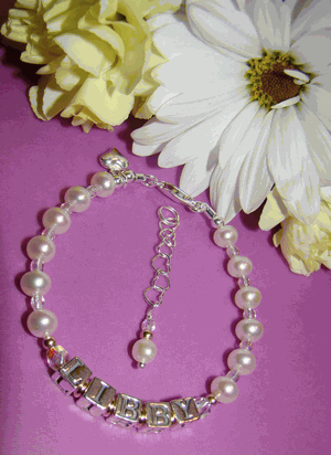 Freshwater Pearls and Tiny Clear Crystals Name Custom Baby Child Children's Bracelet