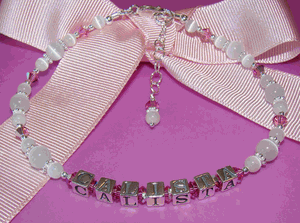 White Cat Eye Gemstone Swarovski Birthstone Pink October Crystals Adult Ladies Name Bracelet