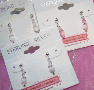 Sterling Silver Pink Lavender or White Mother of Pearl Crystal Earrings