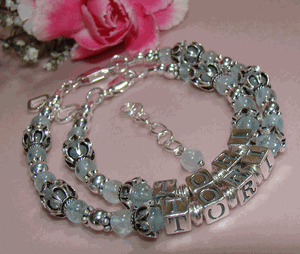 Mother and Daughter March Aquamarine Birthstone Name Bracelets