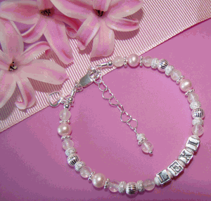 Freshwater Pink Pearls and Rose Quartz Gemstone Personalized Name Bracelet