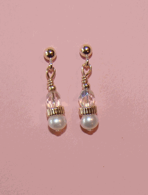 Gold Filled Czech Birthstone Crystal White Pearl Drop Earrings