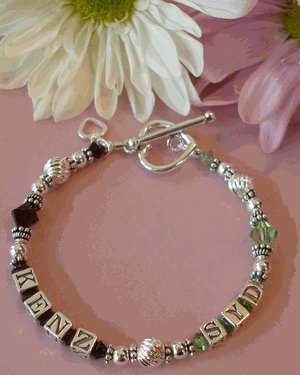 Sterling Silver Double Two Name Mother's Crystal Name Bracelet 