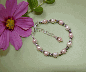 Pink Pastel White Bali Sterling Silver Pearl Bracelet