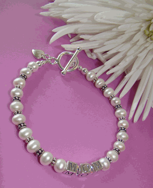 Sterling Silver White Pearl Bali Ladies Name Bracelet 