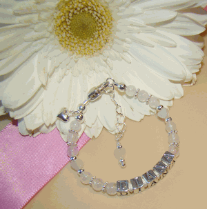 Rose Quartz Gemstone Personalized Hearts Custom Name Bracelet