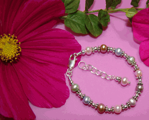 Multi Color Pearl Bali Sterling Silver Bracelet