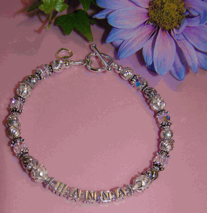 Fancy Bali Sterling Silver Mothers Keepsake Crystal Birthstone Name Bracelet