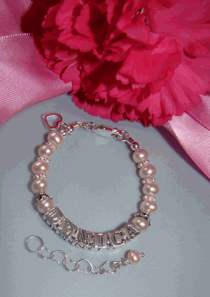 Pink Freshwater Pearls Bright Sterling Silver Name Bracelet