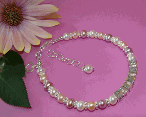 White Peach Lavender Pearls Mix Baby Child Name Bracelet