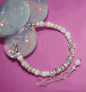 White Mother of Pearl Freshwater Cultured Pearls Heart Charm Name Bracelet