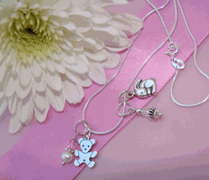 Bunny or Teddy Bear Sterling Silver Birthstone Charm Necklace
