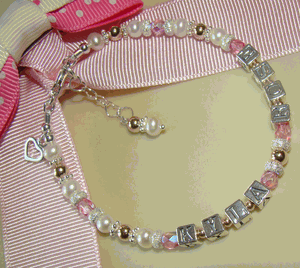 Pearls and Gold Filled Birthstone Little Girls October Birthstone Crystals Name Bracelet