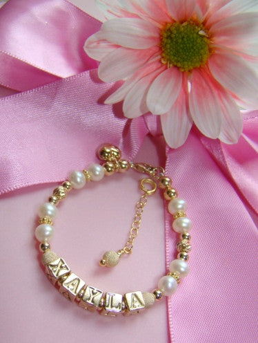 Gold Filled 20K Pearl Personalized Monogram Initial Baby Child Bracelet