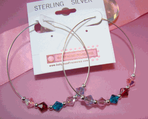 Sterling Silver Two Inch Mothers Family Birthstone Hoop Earrings