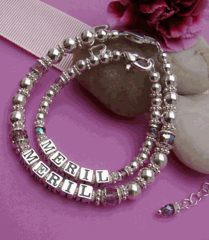 Sterling Silver Matching Fancy Mother and Daughter Baby Child Name Birthstone Bracelets