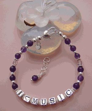 Sterling Silver Gemstones I Love Music Custom Charm Bracelet