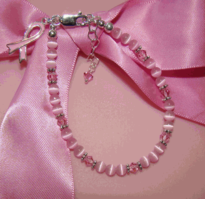 Pink Cats Eye Sterling Silver Bali Breast Cancer Awareness Bracelet