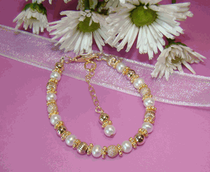 Gold Filled Cultured Freshwater White Pearls Baptism Religious Bracelet
