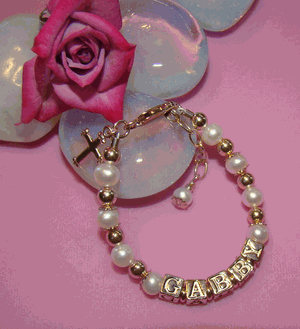 Gold Filled Grade A Cultured Round Pearls Religious Initial Monogram Baby Bracelet