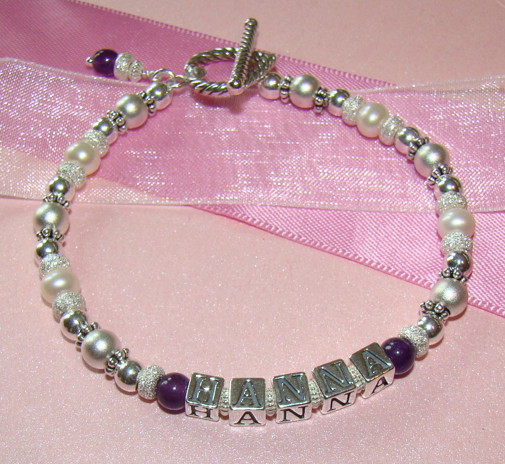 Mothers Multiple Strand Traditional Family Natural Gemstone Amethyst Birthstone Name Bracelet