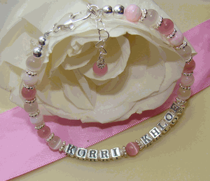 Soft Pink Gemstone Ladies Adult Personalized Name Bracelet