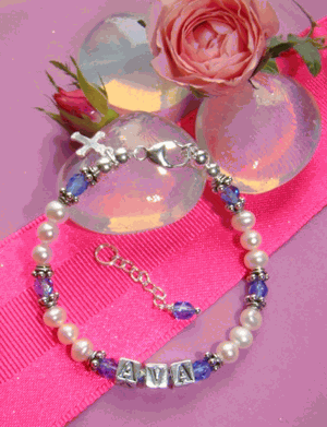 Perfect White Pearls Classic September Sapphire Birthstone Name Bracelet