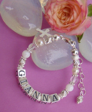 White Pearl Quartz Gemstones April Birthstone Name Bracelet