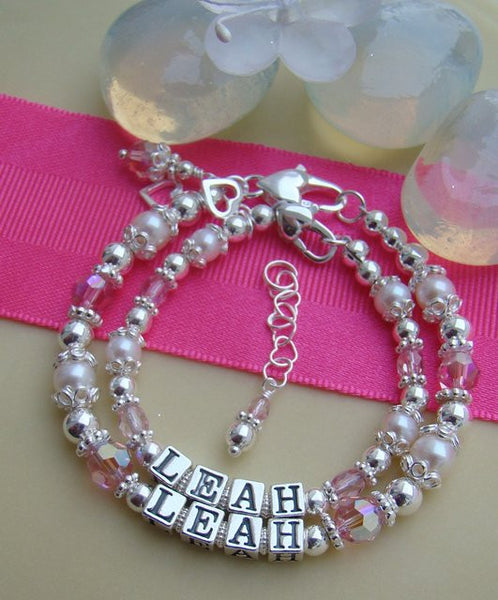 Mother Daughter Mom Baby Matching Sterling Silver October Rose Birthstone Name Bracelet Set