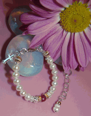 White Pearls Gold Silver Traditional Gemstone Birthstone Religious Bracelet
